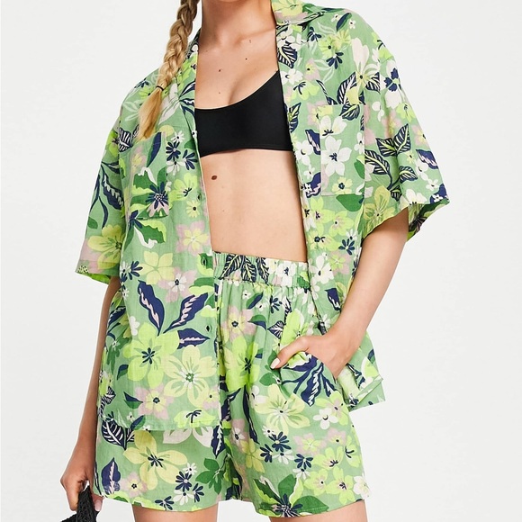 Topshop hawaiian shirt and shorts beach resort set in multicolor small - Picture 3 of 7